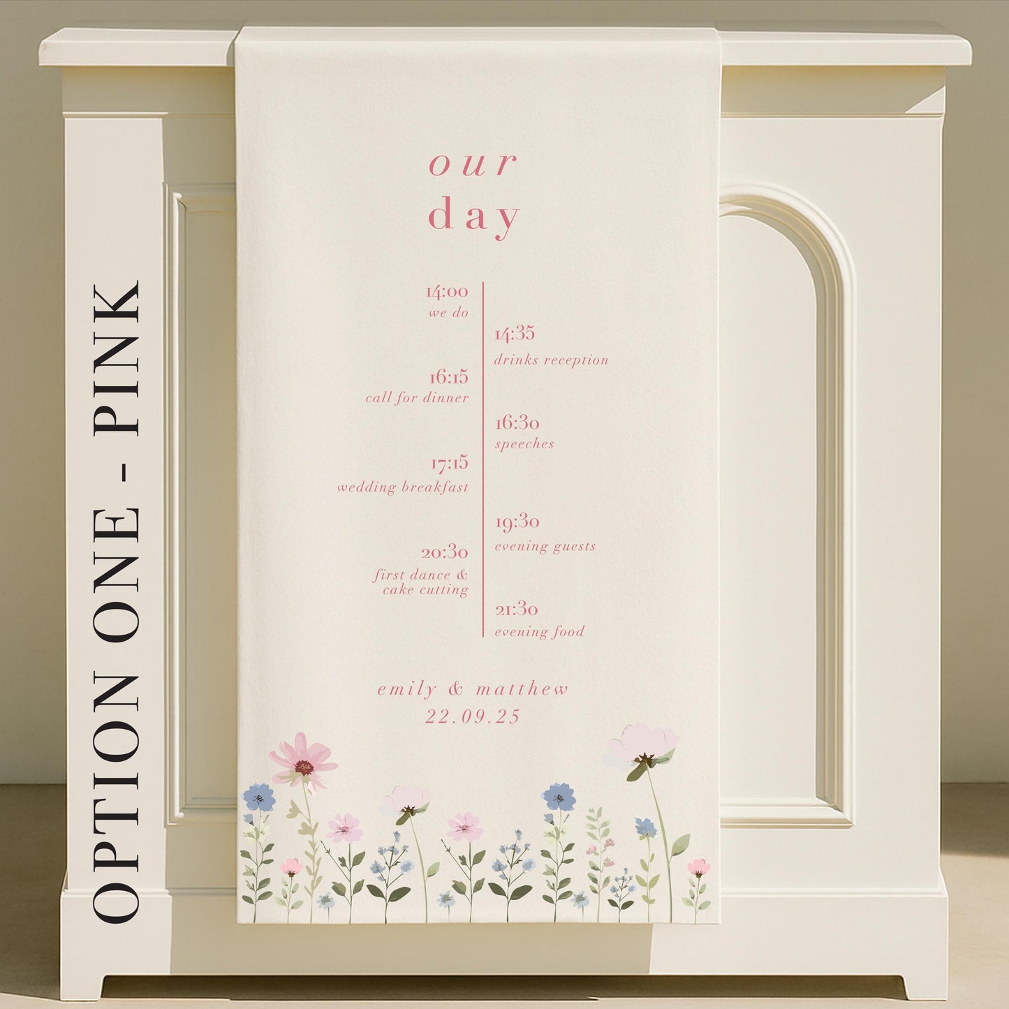 Ditsy Floral Fabric Wedding Timeline Sign – Canvas sign, Fabric Sign, Personalised, Order of the day – Made to order & designed in the UK