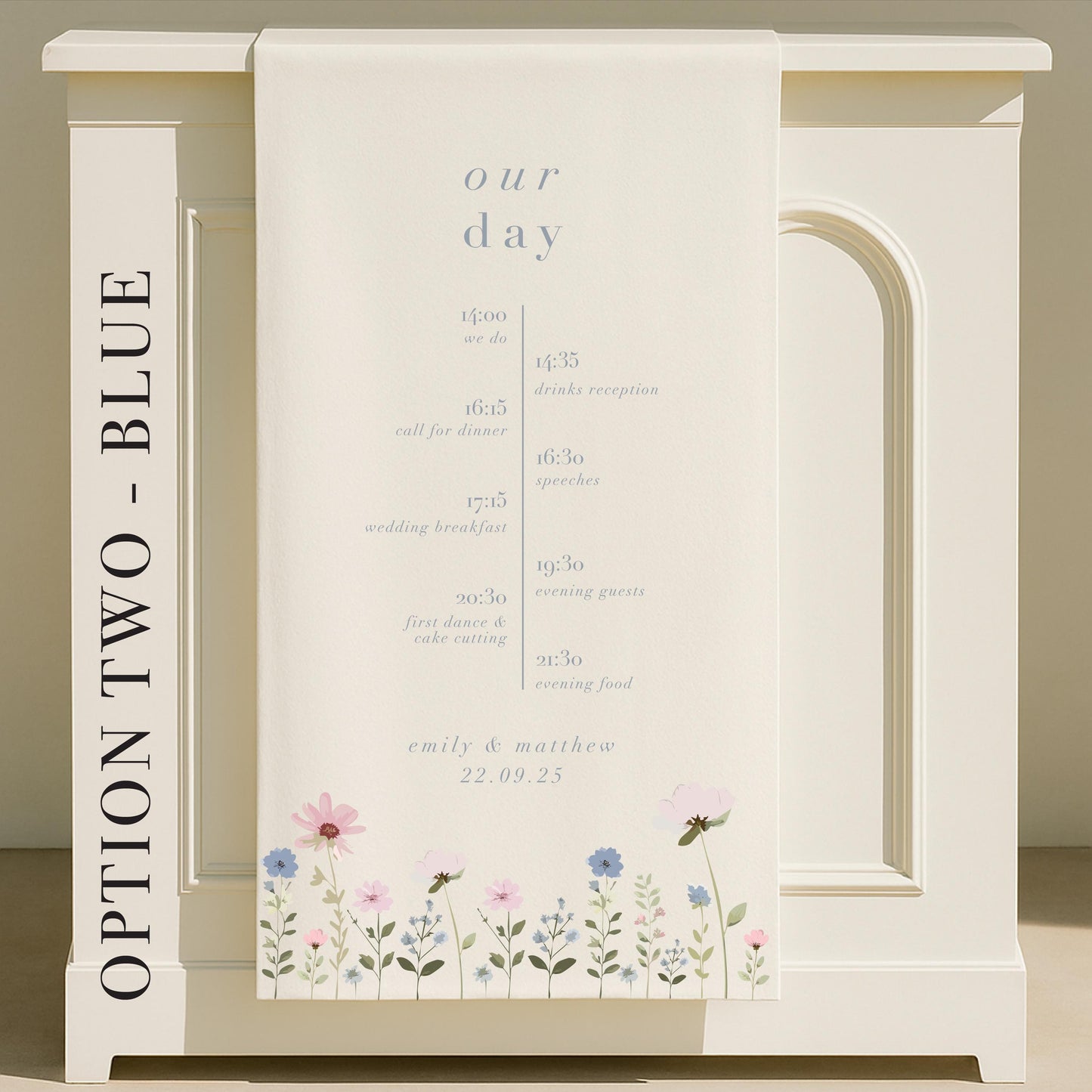Ditsy Floral Fabric Wedding Timeline Sign – Canvas sign, Fabric Sign, Personalised, Order of the day – Made to order & designed in the UK