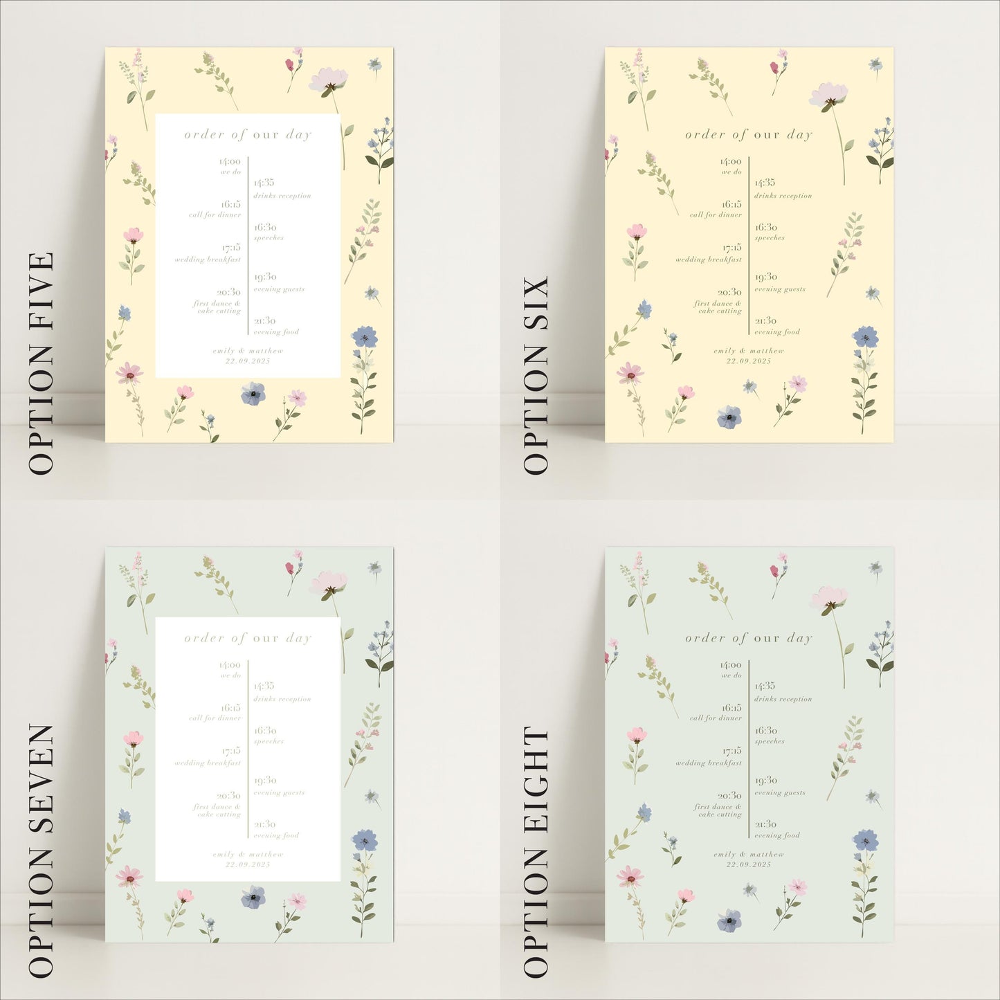 Ditsy Floral Wedding Timeline Sign – Vintage style - Personalised Sign, Made to Order in the UK