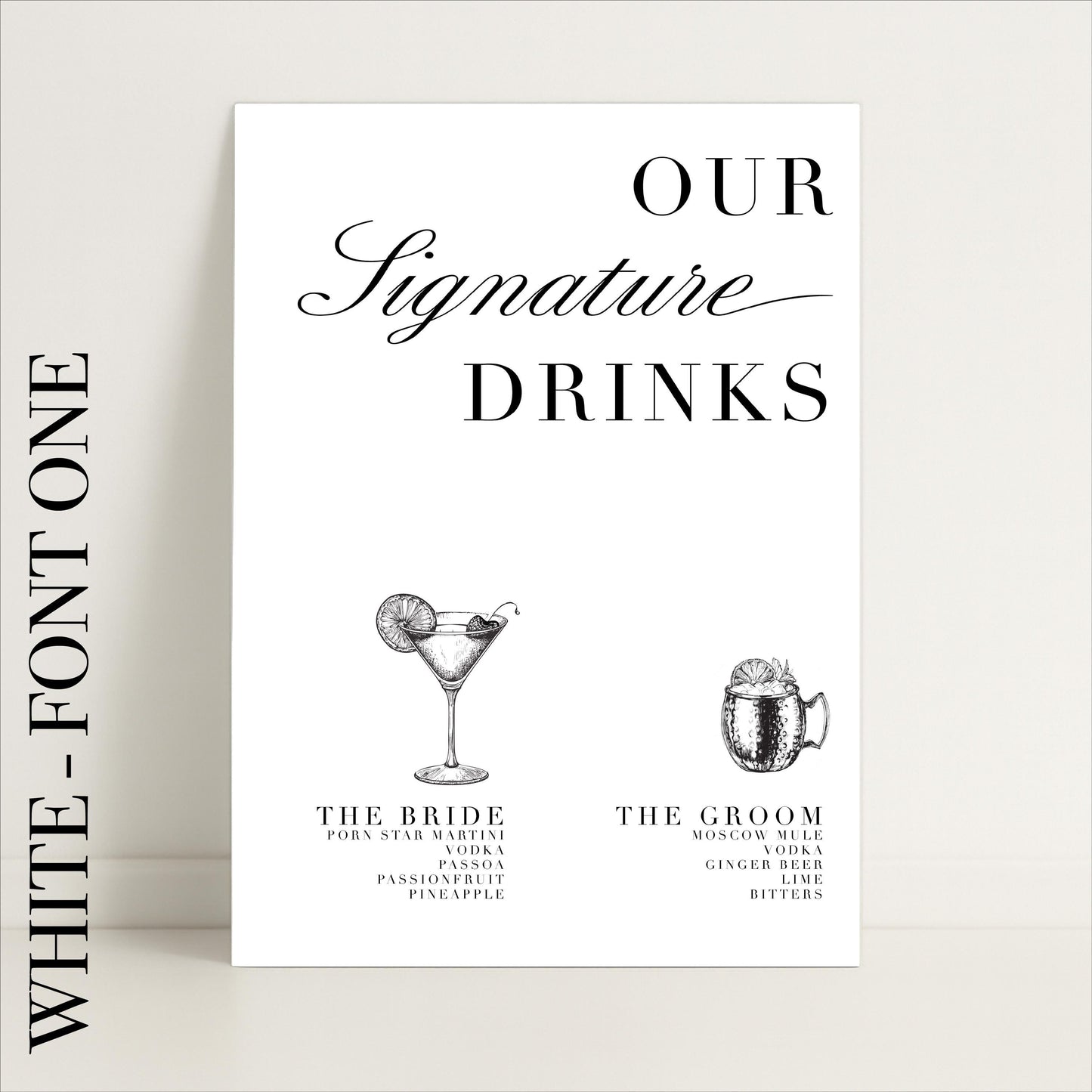 Minimalist Wedding Bar Sign – Wedding Sign, Custom Sign, Luxury Sign, Signature drinks, Wedding details – Made to order & designed in the UK