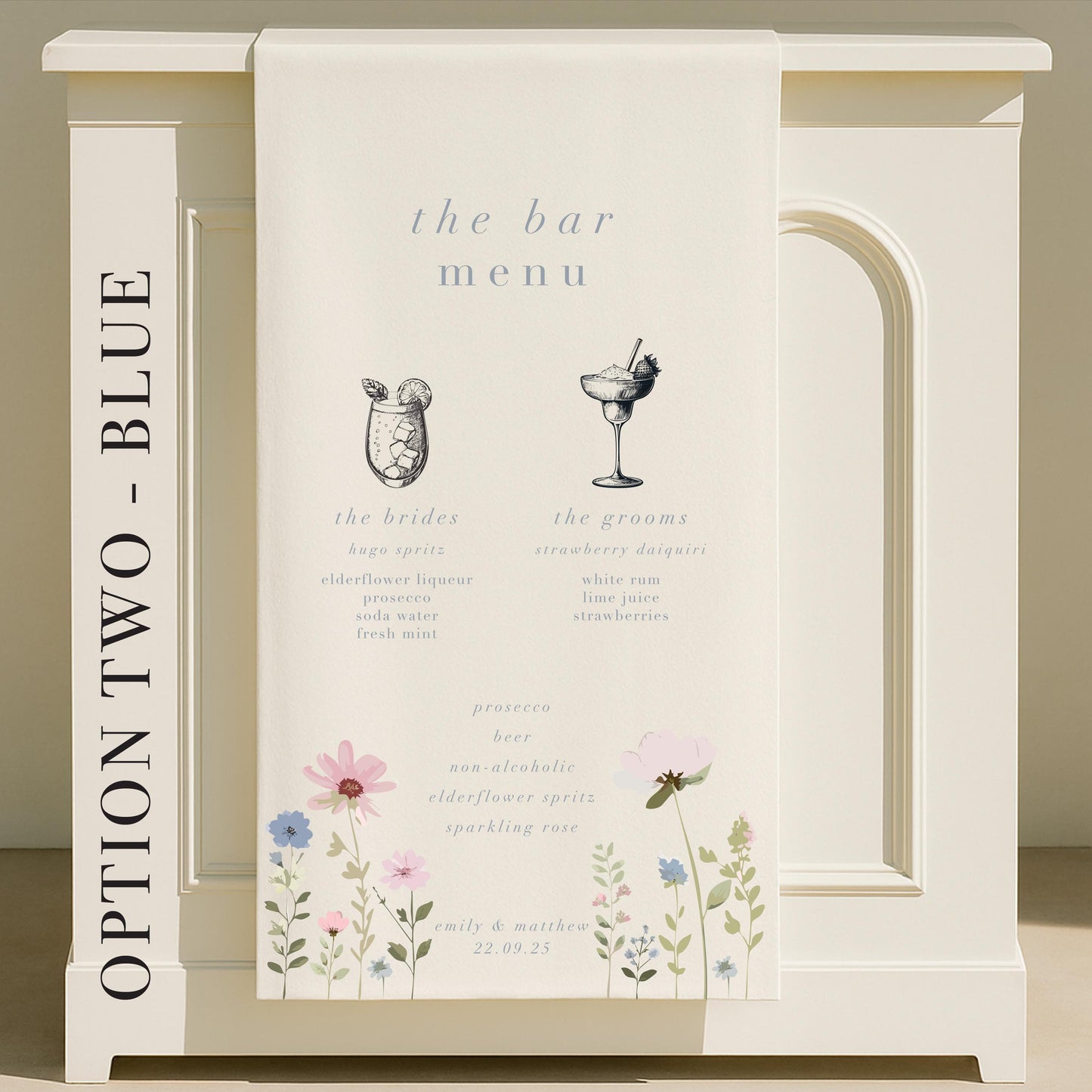 Personalised Ditsy Floral Fabric Wedding Bar Sign – Fabric Sign, Signature drinks, Vintage, Bar Menu - Made to order & designed in the UK