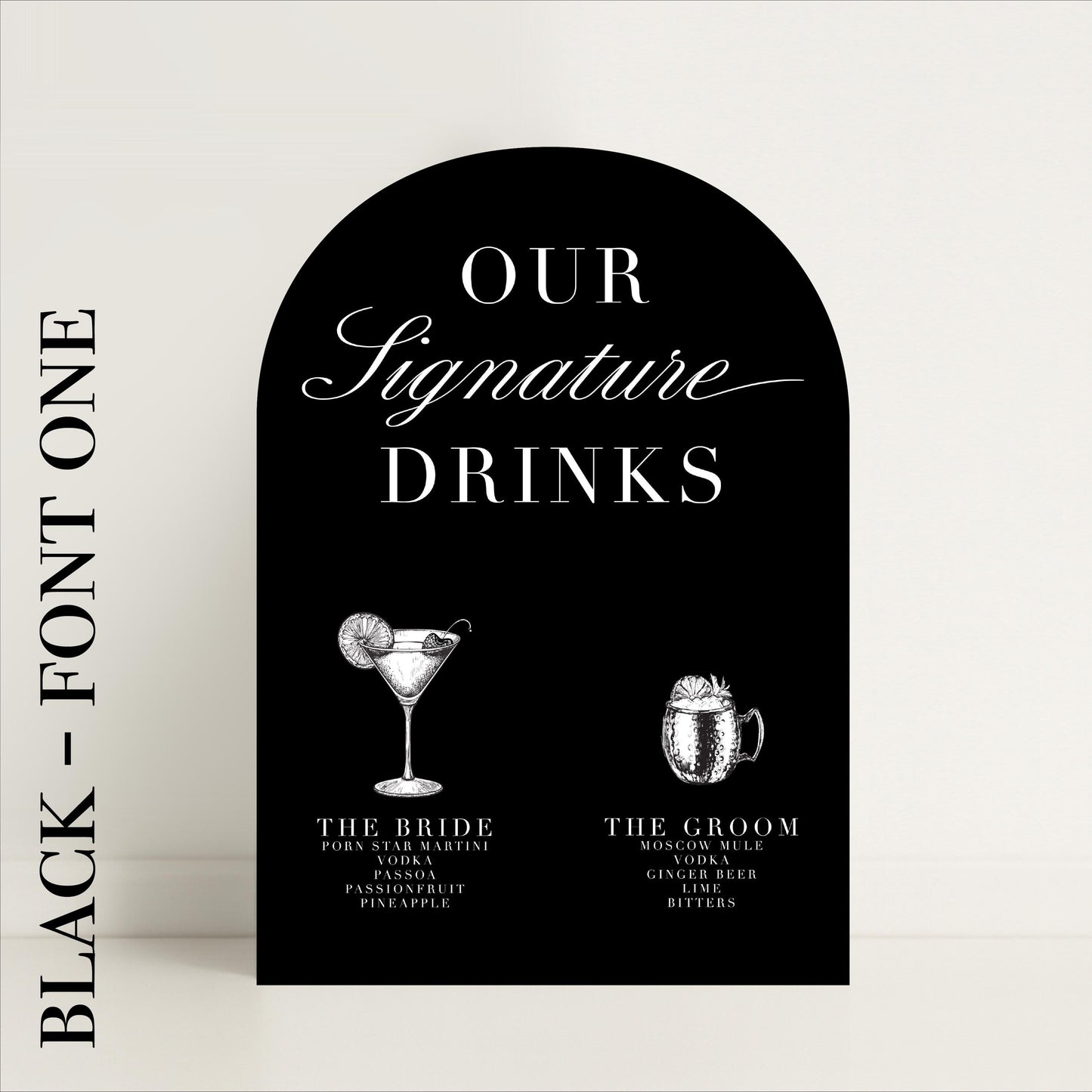Personalised Minimalist Arched Wedding Bar Sign – Signature Drinks, Bar Menu, Wedding Menu, His & Hers, Luxury Sign –Made to Order in the UK