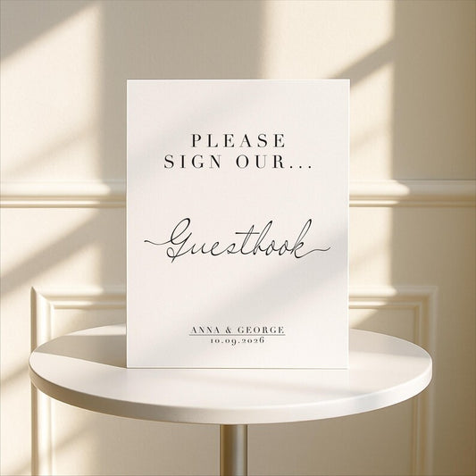 Minimalist Guestbook Rectangle Wedding Sign: Print at home digital download – Wedding Sign, Custom Sign, Luxury Sign, Wedding details – Designed in the UK