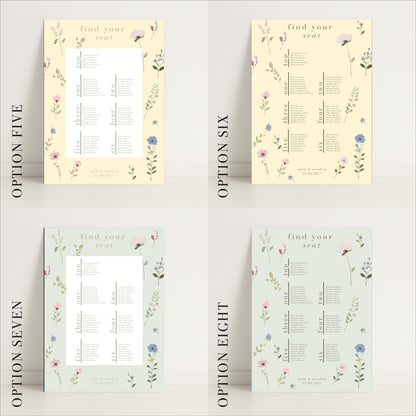 Ditsy Floral Wedding Seating Chart Sign – Personalised, Wedding Sign, Luxury, Pastels, Wedding Trends - Made to order & designed in the UK