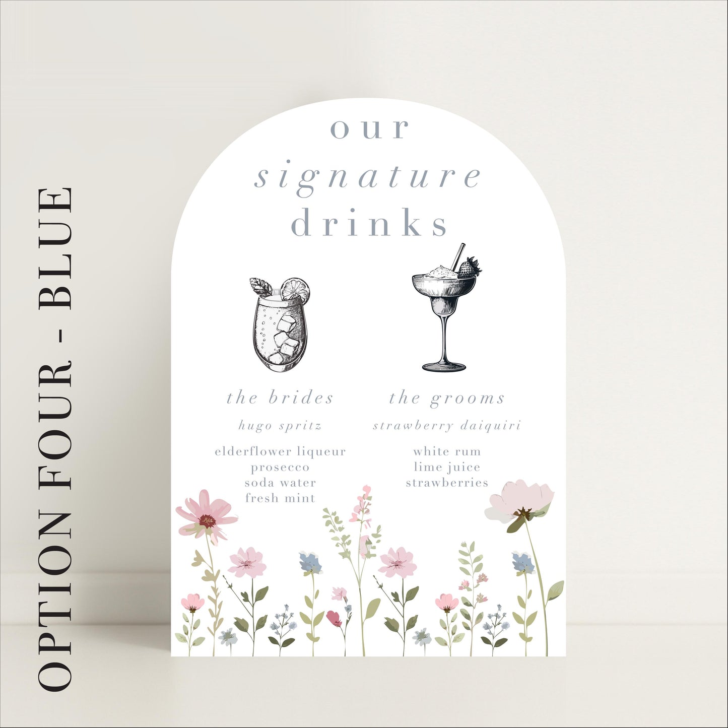 Ditsy Floral Wedding Bar Sign - Arched or Rectangle – Bar Menu, Signature Drinks, Personalised, Luxury –Made to order & designed in the UK