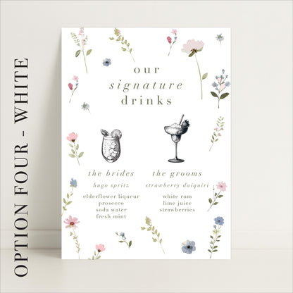 Floral Wedding Bar Sign – Bar Menu, Signature Drinks, Personalised sign, Luxury Sign, Wedding trends – Made to order & designed in the UK
