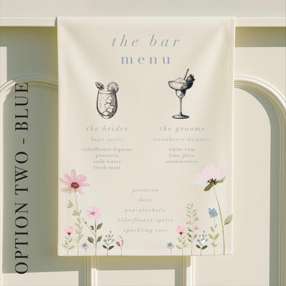 Personalised Ditsy Floral Fabric Wedding Bar Sign – Fabric Sign, Signature drinks, Vintage, Bar Menu - Made to order & designed in the UK