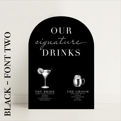 Personalised Minimalist Arched Wedding Bar Sign – Signature Drinks, Bar Menu, Wedding Menu, His & Hers, Luxury Sign –Made to Order in the UK