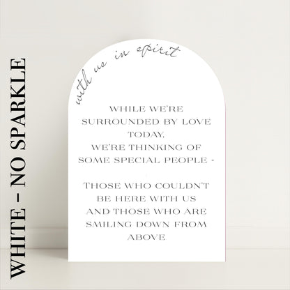 Minimalist Arched Wedding Memorial Sign 'With us in Spirit': Print at Home Digital Download - Wedding Sign, Wedding Details, In Memory Of - Designed in the UK