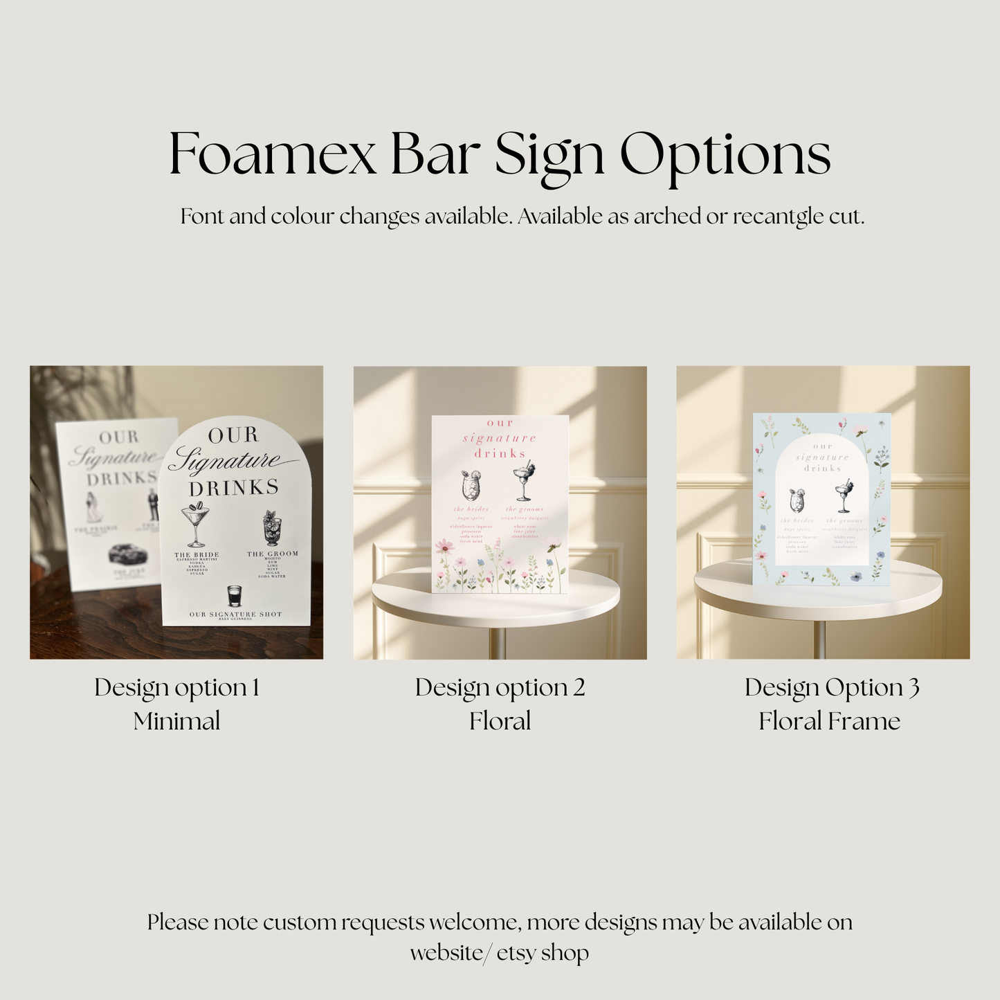 Personalised Wedding Sign Bundle ‘The Details’ – Guestbook Sign, Memorial Sign & Bar Sign, Modern Wedding Decor Foamex