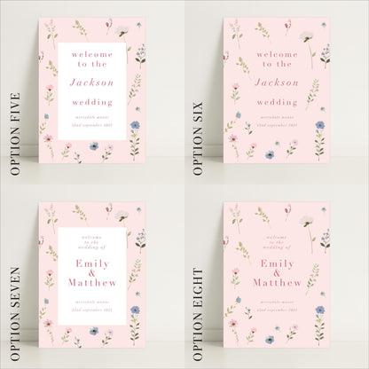 Ditsy Floral Wedding Day Welcome Sign – Personalsied, Wedding Sign, Luxury, Pastels, Wedding Trends - Made to order & designed in the UK