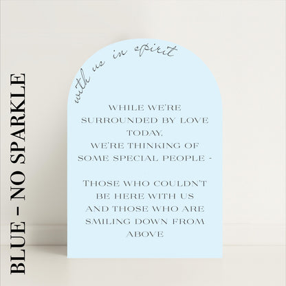 Minimalist Arched Wedding Memorial Sign 'With us in Spirit': Print at Home Digital Download - Wedding Sign, Wedding Details, In Memory Of - Designed in the UK