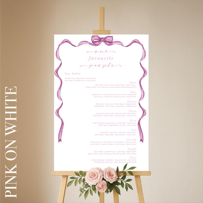 Elegant Bow Detail Wedding Seating Plan – Personalised, Wedding Sign, Luxury, Pastels, Wedding Trends - Made to order & designed in the UK
