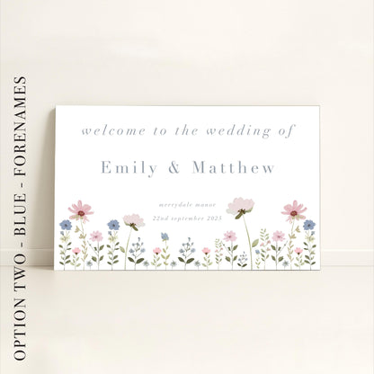 Ditsy Floral Wedding Day Welcome Sign Landscape - Wedding Sign, Luxury, Pastel Wedding, Wedding Trends - Made to order & designed in the UK