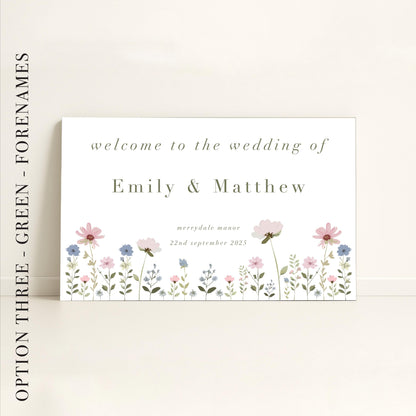 Ditsy Floral Wedding Day Welcome Sign Landscape - Wedding Sign, Luxury, Pastel Wedding, Wedding Trends - Made to order & designed in the UK