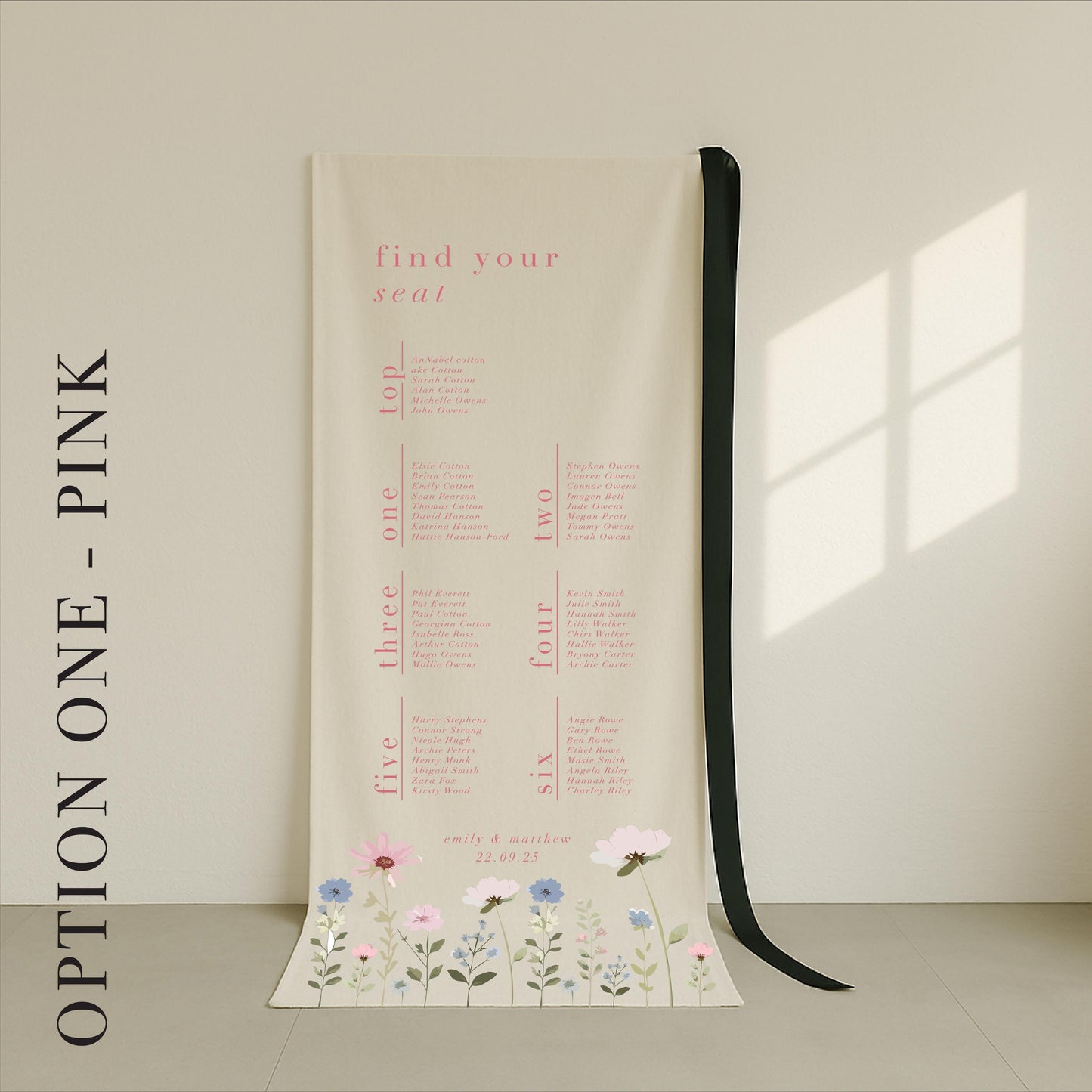 Ditsy Floral Fabric Wedding Seating Chart Sign - Canvas sign, Fabric Sign, Vintage, Wedding Seating Plan – Made to order &designed in the UK
