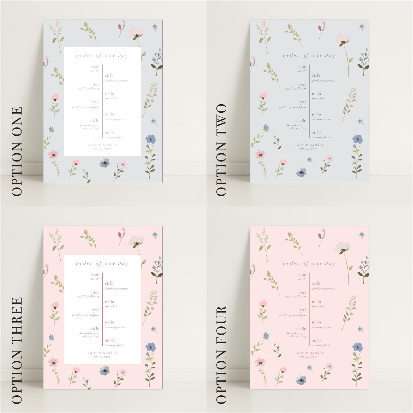 Ditsy Floral Wedding Timeline Sign – Vintage style - Personalised Sign, Made to Order in the UK