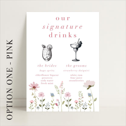 Ditsy Floral Wedding Bar Sign - Arched or Rectangle – Bar Menu, Signature Drinks, Personalised, Luxury –Made to order & designed in the UK