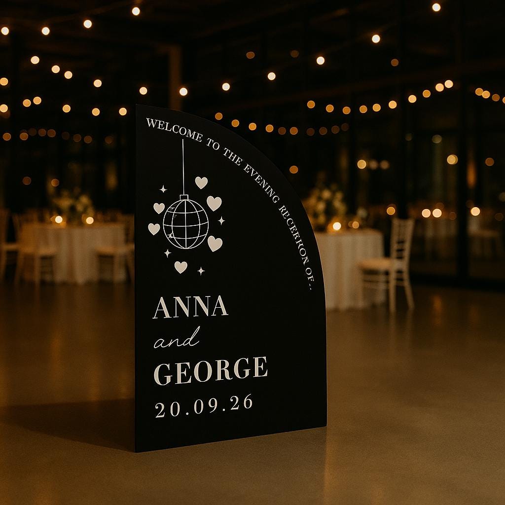 Disco Ball Wedding Welcome Sign - Evening Reception, Wedding Sign, Luxury Signs, Personalised Signs - Made to order & designed in the UK