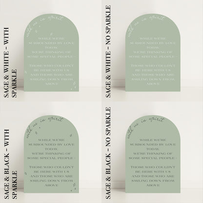 Minimalist Arched Wedding Memorial Sign 'With us in Spirit': Print at Home Digital Download - Wedding Sign, Wedding Details, In Memory Of - Designed in the UK