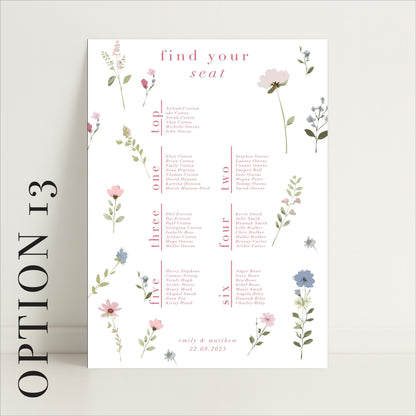 Ditsy Floral Wedding Seating Chart Sign – Personalised, Wedding Sign, Luxury, Pastels, Wedding Trends - Made to order & designed in the UK