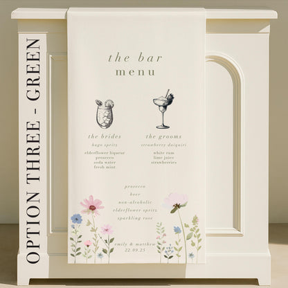 Personalised Ditsy Floral Fabric Wedding Bar Sign – Fabric Sign, Signature drinks, Vintage, Bar Menu - Made to order & designed in the UK