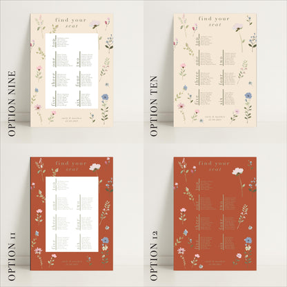 Ditsy Floral Wedding Seating Chart Sign – Personalised, Wedding Sign, Luxury, Pastels, Wedding Trends - Made to order & designed in the UK