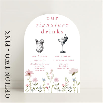 Ditsy Floral Wedding Bar Sign - Arched or Rectangle – Bar Menu, Signature Drinks, Personalised, Luxury –Made to order & designed in the UK