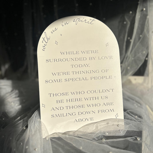 Minimalist Arched Wedding Memorial Sign 'With us in Spirit': Print at Home Digital Download - Wedding Sign, Wedding Details, In Memory Of - Designed in the UK