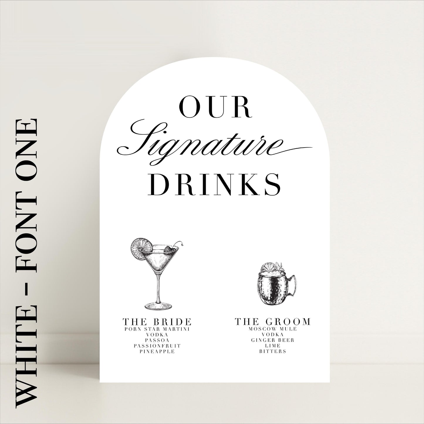 Personalised Minimalist Arched Wedding Bar Sign – Signature Drinks, Bar Menu, Wedding Menu, His & Hers, Luxury Sign –Made to Order in the UK