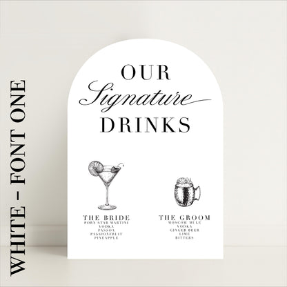 Personalised Minimalist Arched Wedding Bar Sign – Signature Drinks, Bar Menu, Wedding Menu, His & Hers, Luxury Sign –Made to Order in the UK