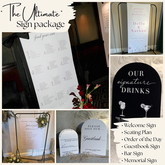 Personalised Wedding Signs Bundle ’The Ultimate Package' – Seating Plan, Welcome, Order of the Day, Bar, Memorial and Guestbook Signs