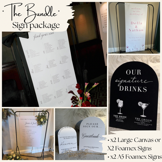 Personalised 4 piece Wedding Sign Set ‘The Wedding Bundle’ – Seating Plan, Welcome Sign, Order of the day, Guestbook, Bar or Memorial Signs
