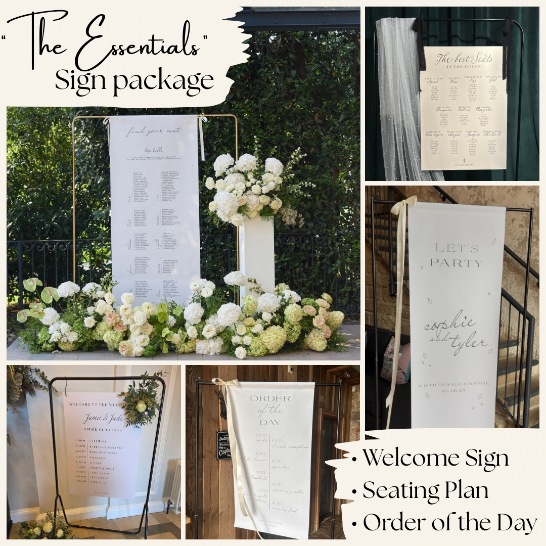 Personalised Wedding Signs Bundle ‘The Essentials’ – Seating Plan, Welcome Sign & Order of the Day, Modern Wedding Decor Canvas Foamex