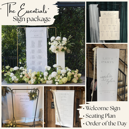 Personalised Wedding Signs Bundle ‘The Essentials’ – Seating Plan, Welcome Sign & Order of the Day, Modern Wedding Decor Canvas Foamex