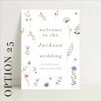 Ditsy Floral Wedding Day Welcome Sign – Personalsied, Wedding Sign, Luxury, Pastels, Wedding Trends - Made to order & designed in the UK