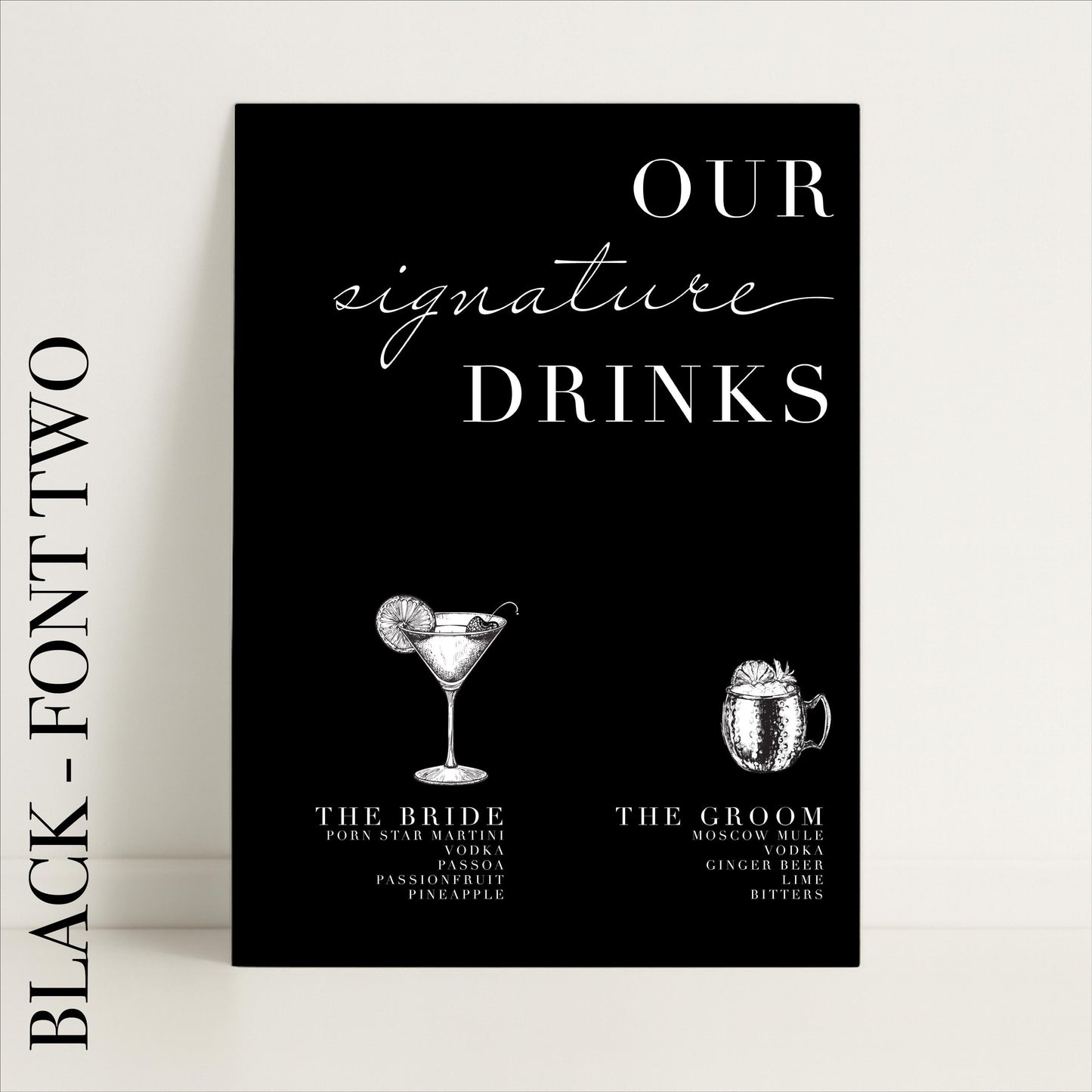 Minimalist Wedding Bar Sign – Wedding Sign, Custom Sign, Luxury Sign, Signature drinks, Wedding details – Made to order & designed in the UK