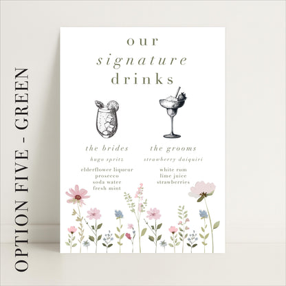 Ditsy Floral Wedding Bar Sign - Arched or Rectangle – Bar Menu, Signature Drinks, Personalised, Luxury –Made to order & designed in the UK