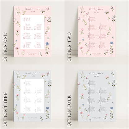 Ditsy Floral Wedding Seating Chart Sign – Personalised, Wedding Sign, Luxury, Pastels, Wedding Trends - Made to order & designed in the UK