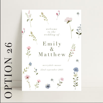 Ditsy Floral Wedding Day Welcome Sign – Personalsied, Wedding Sign, Luxury, Pastels, Wedding Trends - Made to order & designed in the UK