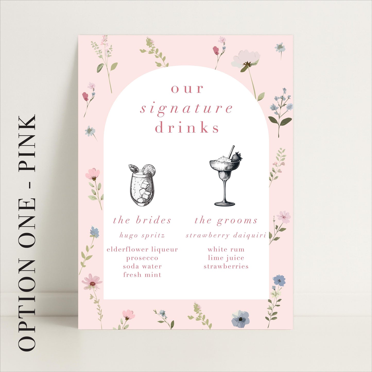 Floral Wedding Bar Sign – Bar Menu, Signature Drinks, Personalised sign, Luxury Sign, Wedding trends – Made to order & designed in the UK