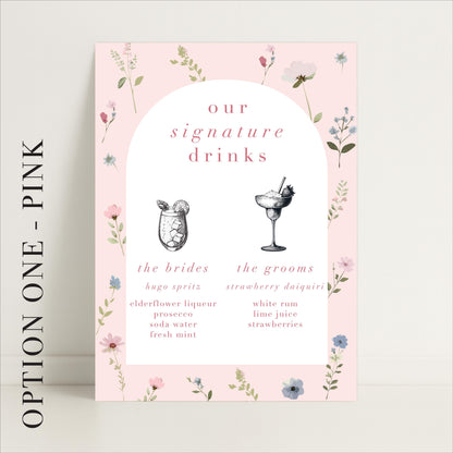 Floral Wedding Bar Sign – Bar Menu, Signature Drinks, Personalised sign, Luxury Sign, Wedding trends – Made to order & designed in the UK
