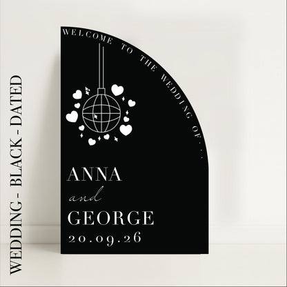 Disco Ball Wedding Welcome Sign - Evening Reception, Wedding Sign, Luxury Signs, Personalised Signs - Made to order & designed in the UK