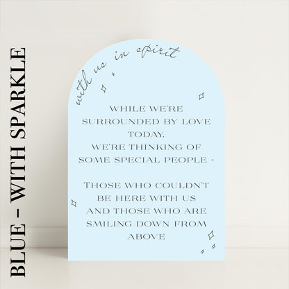 Minimalist Arched Wedding Memorial Sign 'With us in Spirit': Print at Home Digital Download - Wedding Sign, Wedding Details, In Memory Of - Designed in the UK