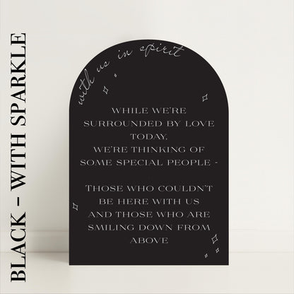Minimalist Arched Wedding Memorial Sign 'With us in Spirit': Print at Home Digital Download - Wedding Sign, Wedding Details, In Memory Of - Designed in the UK