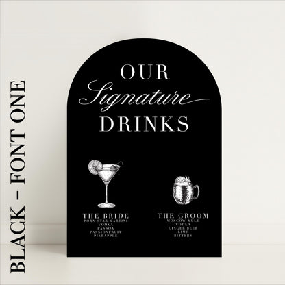 Personalised Minimalist Arched Wedding Bar Sign – Signature Drinks, Bar Menu, Wedding Menu, His & Hers, Luxury Sign –Made to Order in the UK